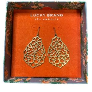 Lucky Brand Goldtone Filigree Cutout Dangle Drop Earrings Brand New With Tags